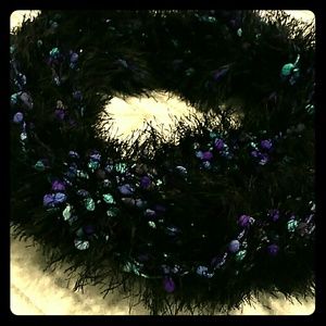 Black fluffy boa scarf with multicolor decorations